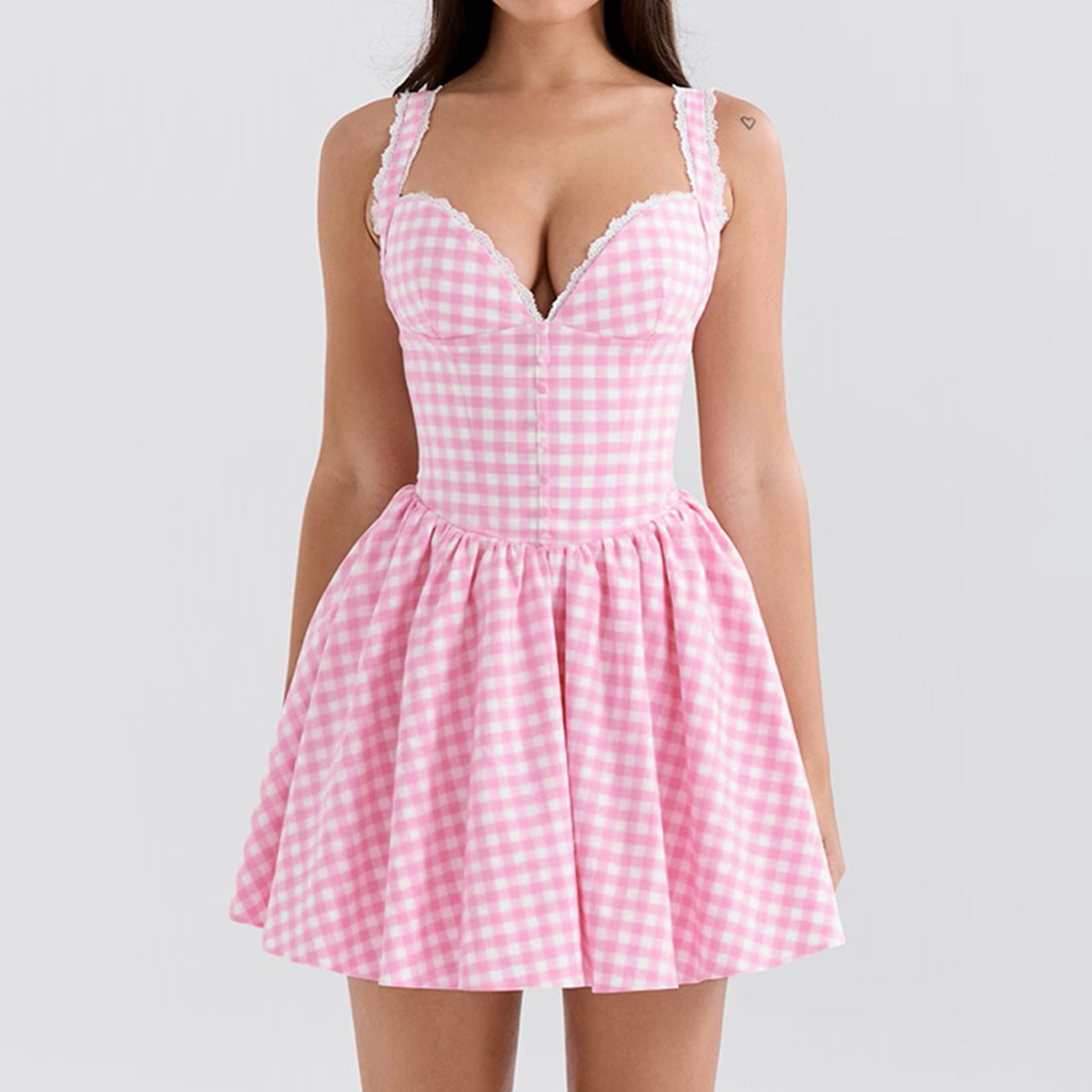 Cute Gingham Corset Mini Dress Candy Cane Lane