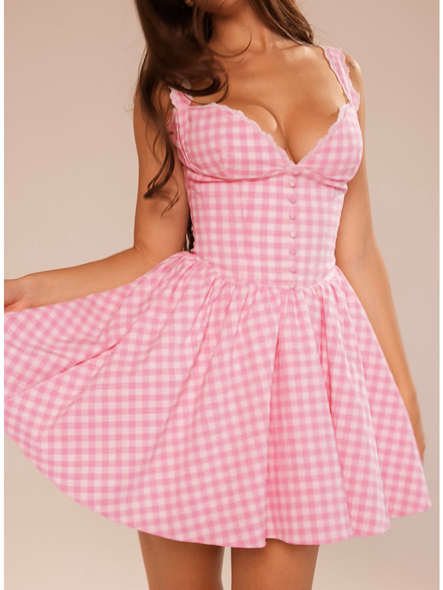 Cute Gingham Corset Mini Dress Candy Cane Lane