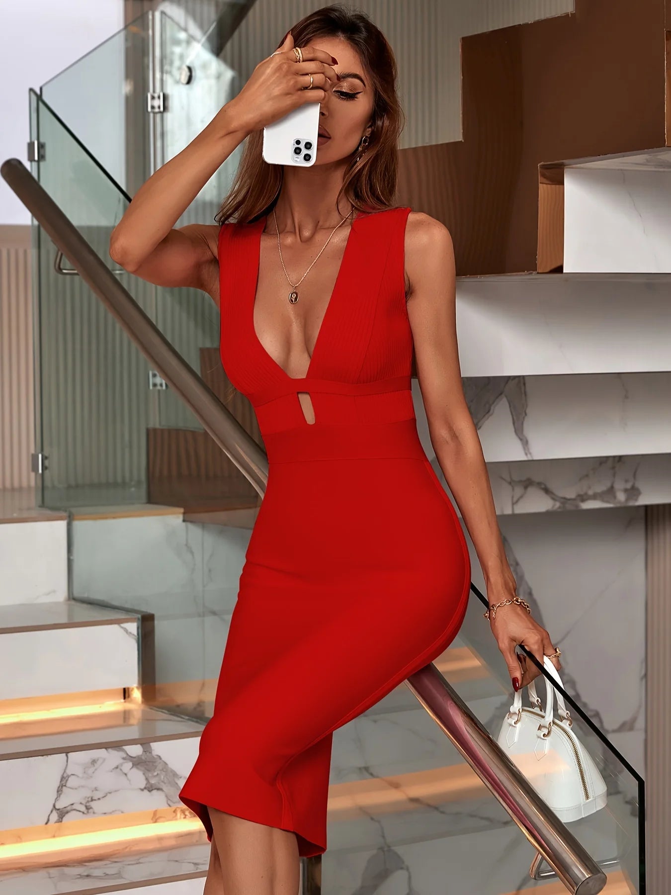 Red Bandage Dress Women Party Dress Candy Cane Lane