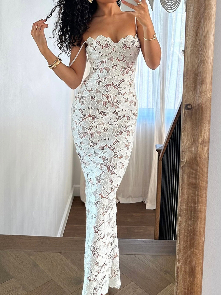 Lacey Luxe White Summer Maxi Dress Candy Cane Lane